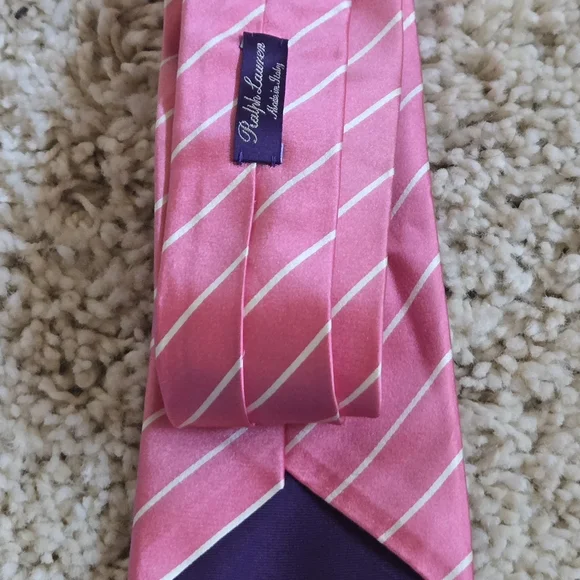 Ralph Lauren Purple Label Men's Pink & White Striped Silk Tie Made in Italy